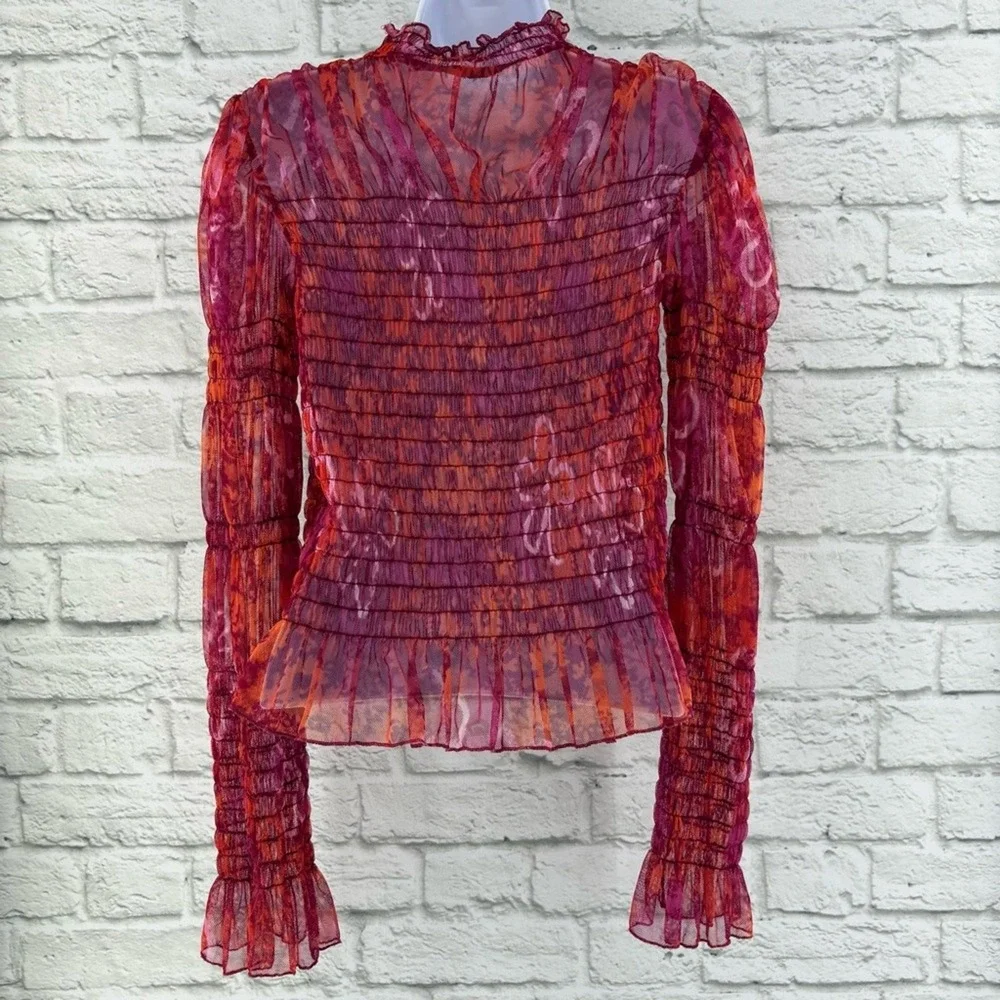 Free People Hello There Floral Boho Top Smocked Mesh See Measurements